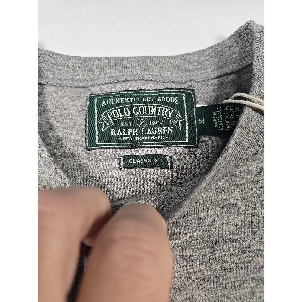 Polo Country Ralph Lauren Mens L/S Gray Medium Henley Shirt Logo Classic Fit nwt